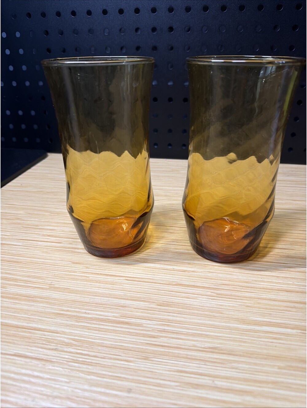 VTG Set of 2 Libbey Amber Swirl Optics Tall 24 oz. Tumbler Glasses, 6.75" High